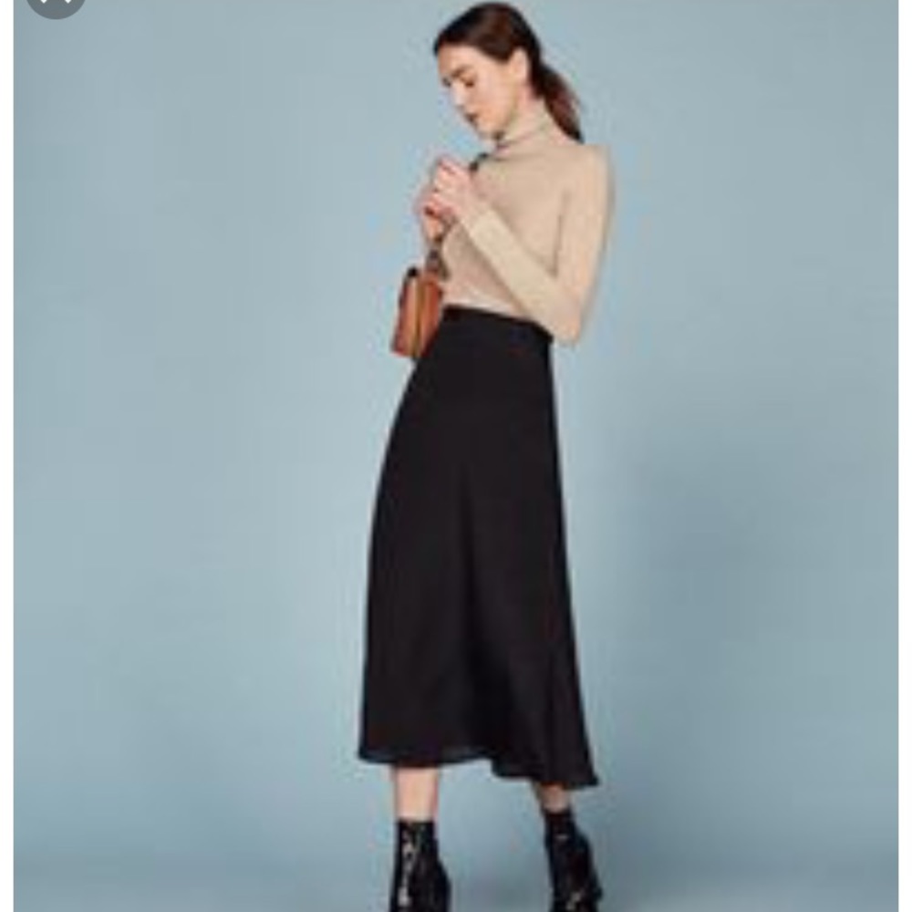 Reformation Bea Skirt, Black Silk Size 6